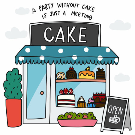 Cake shop a party without cake is just a meeting cartoon vector illustration
