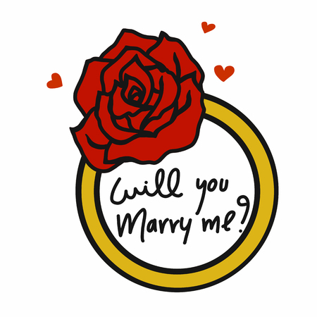 Will you marry me word in rose ring cartoon illustration on white backgroundのイラスト素材