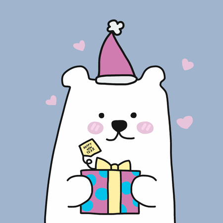 White polar bear and Christmas gift box cartoon vector illustration pastel toneのイラスト素材