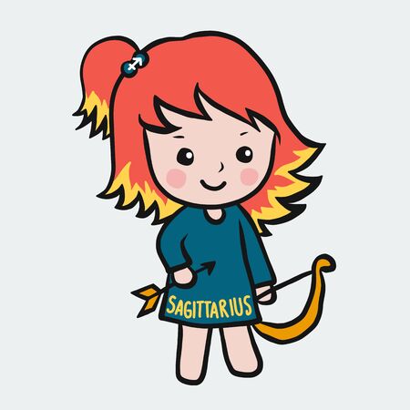Sagittarius girl horoscope cartoon vector illustration doodle styleのイラスト素材