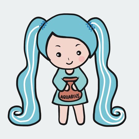 Aquarius girl horoscope cartoon vector illustration doodle styleのイラスト素材