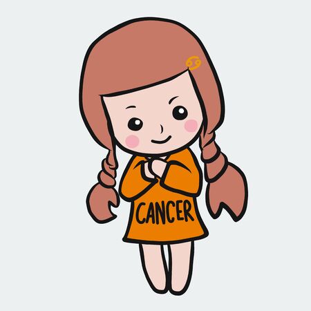 Cancer girl horoscope cartoon vector illustration doodle styleのイラスト素材