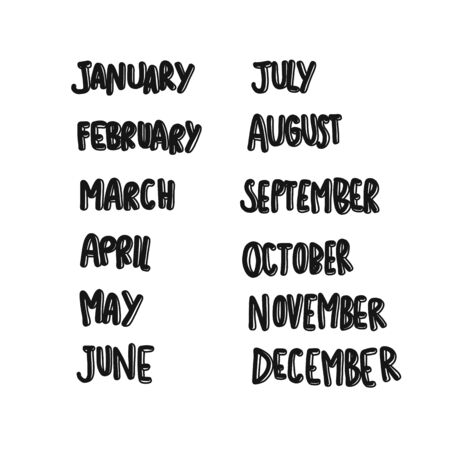 January to December month comic style lettering vector illustrationのイラスト素材