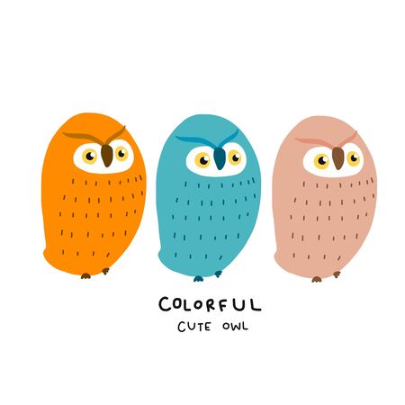 Colorful cute owl flat design cartoon vector illustrationのイラスト素材