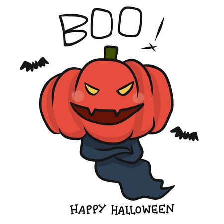 Monster pumpkin head Happy Halloween cartoon doodle vector illustrationのイラスト素材