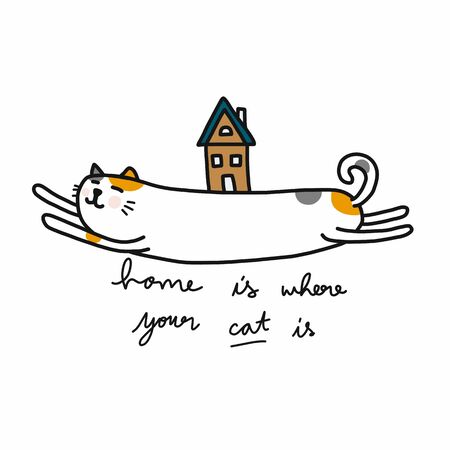 Home is where your cat is cartoon doodle vector illustrationのイラスト素材