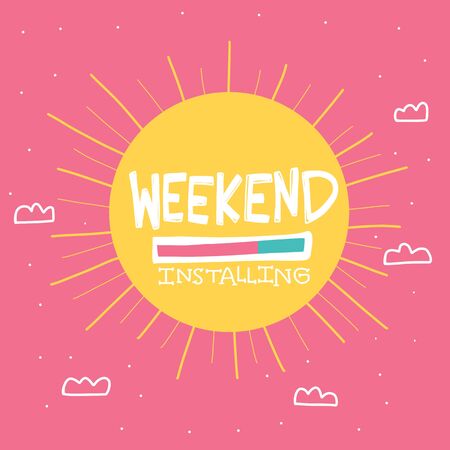 Weekend installing big sun on sky cartoon vector illustrationのイラスト素材
