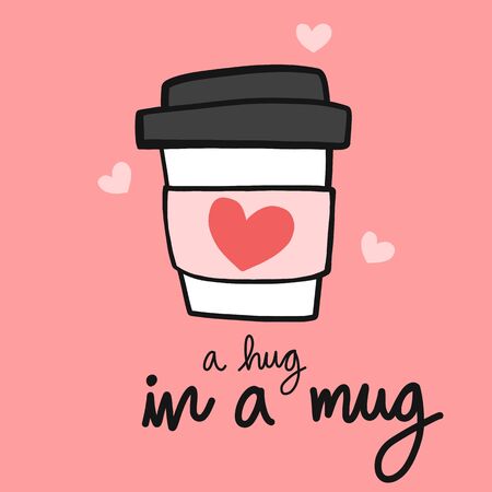 Coffee a hug in a mug cartoon vector illustration doodle styleのイラスト素材