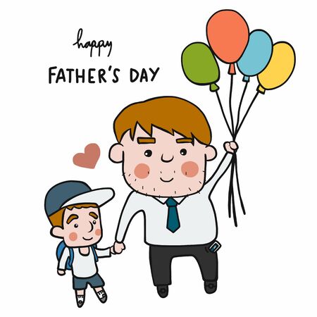 Father and son holding hand and colorful balloon , Happy Father's Day cartoon vector illustrationのイラスト素材