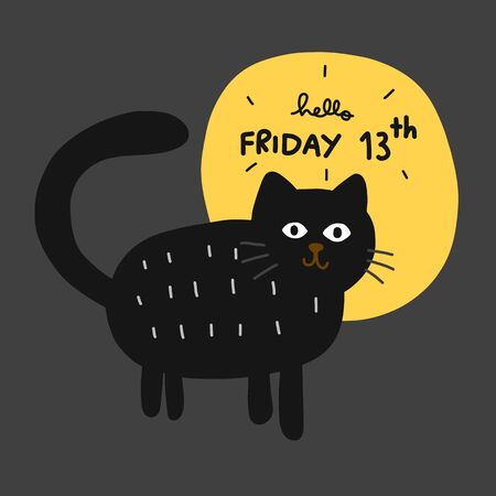 Friday 13th black cat and full moon cartoon vector illustrationのイラスト素材