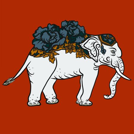 White elephant with flower Thai style art design vector illustrationのイラスト素材