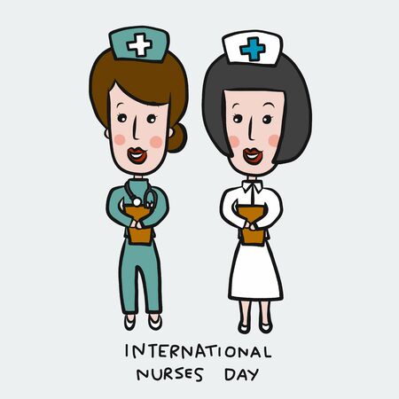 International nurses day cute cartoon doodle vector illustrationのイラスト素材