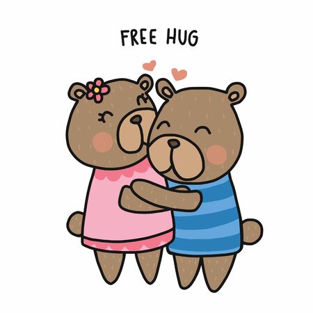 Couple bear free hug cartoon vector illustration doodle styleのイラスト素材