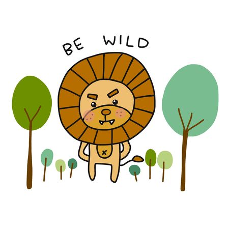 Be wild, A lion in forest cute cartoon vector illustration doodle styleのイラスト素材