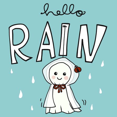 Hello rain, rainy doll with ladybug cartoon doodle style vector illustrationのイラスト素材