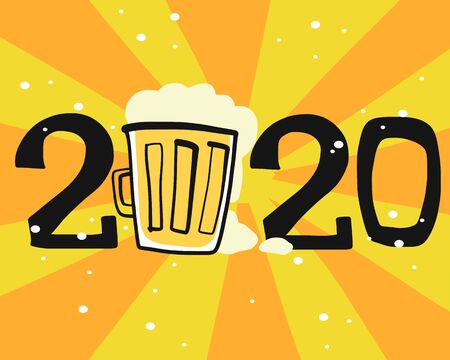 2020 glass of beer vector illustrationのイラスト素材