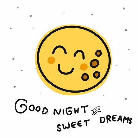 Good night and sweet dreams full moon cartoon vector doodle illustrationのイラスト素材