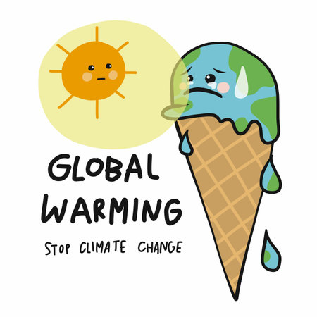 Global warming earth ice-cream cone melting cartoon vector illustrationのイラスト素材