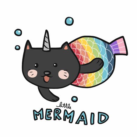 Little Mermaid colorful rainbow color cartoon doodle vector illustrationのイラスト素材