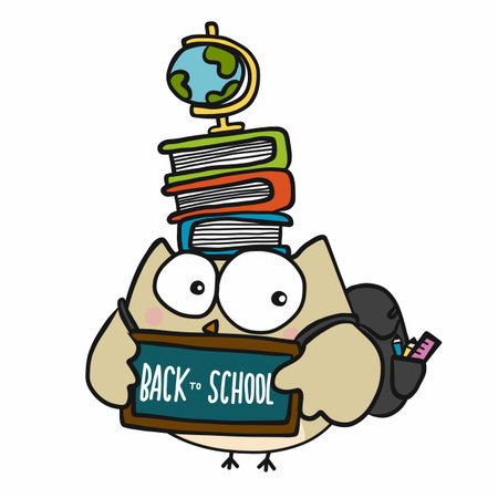 Owl student back to school cartoon vector illustrationのイラスト素材
