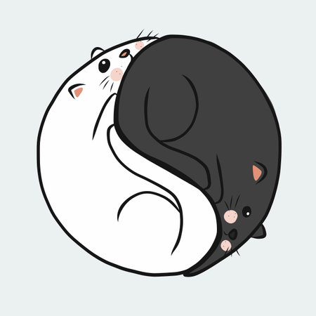 Yin Yang black and white cat cartoon vector illustrationのイラスト素材