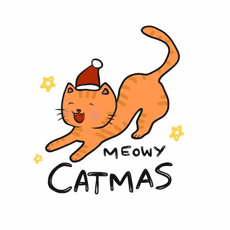 Meowy Christmas cat cartoon vector illustrationのイラスト素材