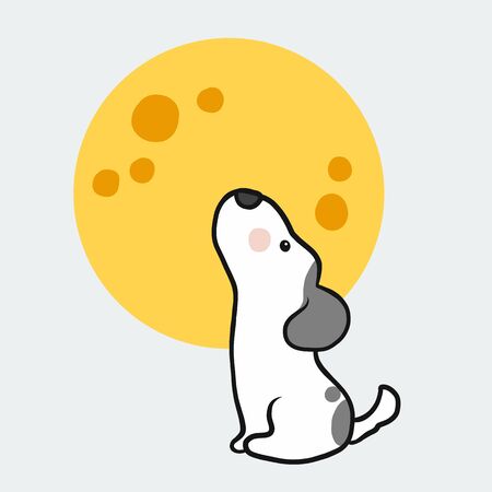 Cute dog and full moon cartoon vector illustrationのイラスト素材