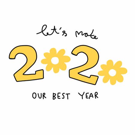 Let's make 2020 our best year word lettering with flower vector illustrationのイラスト素材