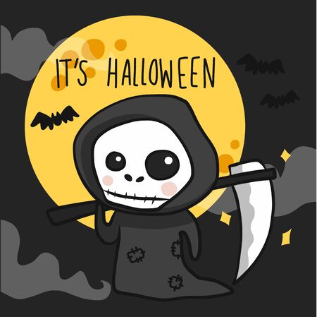 The death angel with scythe Halloween cartoon doodle vector illustrationのイラスト素材