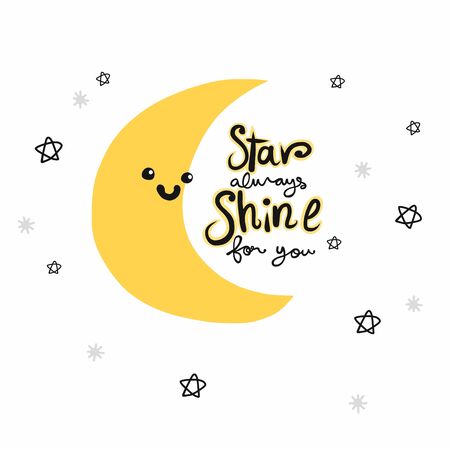 Star always shine for you, moon smile cartoon doodle vector illustrationのイラスト素材
