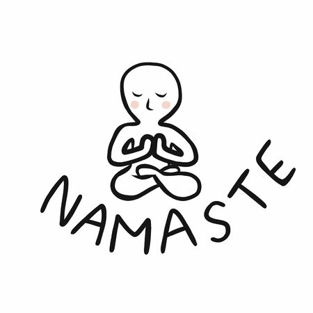 Namaste prayer pose yoga cartoon logo vector illustrationのイラスト素材