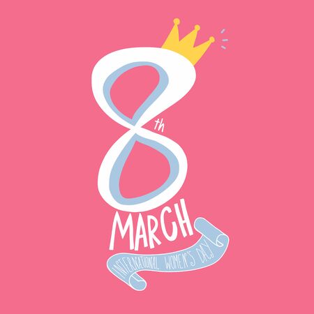 8th March International women's day word and crown vector illustrationのイラスト素材