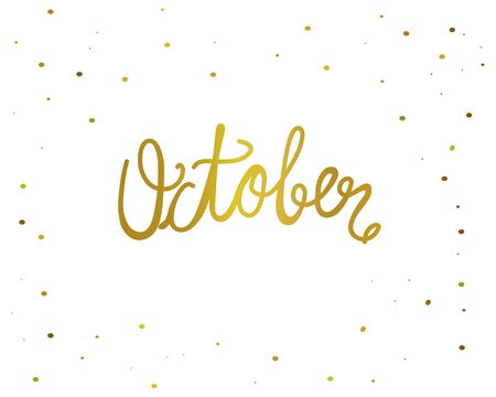 October handwriting lettering gold color vector illustrationのイラスト素材
