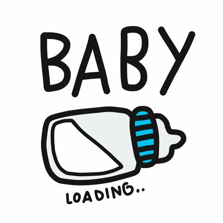 Baby loading word and milk bottle cartoon vector illustrationのイラスト素材
