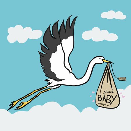 Stork bird bring baby cute cartoon vector illustrationのイラスト素材