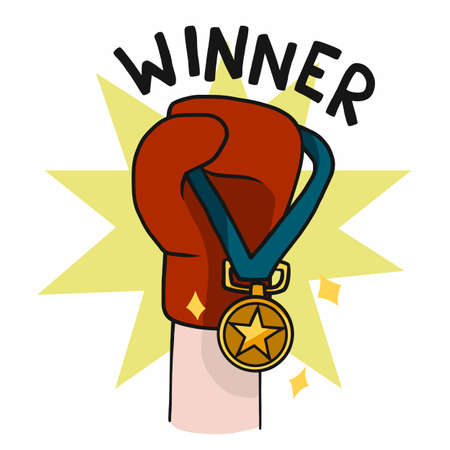 Winner , Boxing Glove with gold medal cartoon vector illustrationのイラスト素材