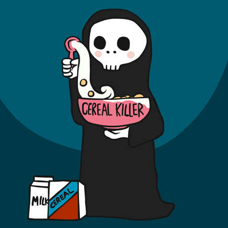 Cereal killer, the death with cereal bowl cartoon vector illustrationのイラスト素材
