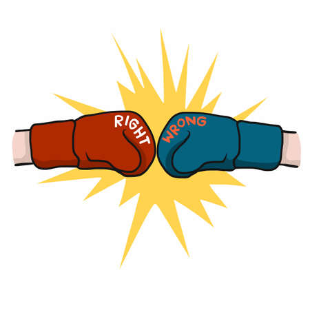Boxing fighting between right and wrong cartoon vector illustrationのイラスト素材
