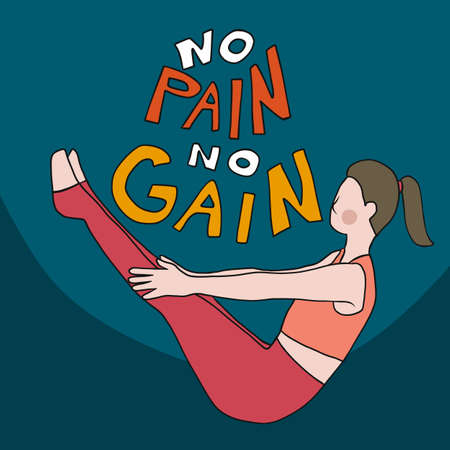 No pain no gain , woman play yoga pose cartoon vector illustrationのイラスト素材