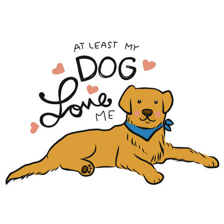 At least my dog (Golden Retriever) love me cartoon vector illustrationのイラスト素材