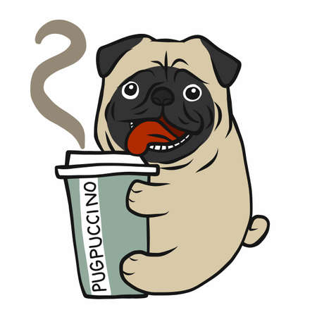 Pug hug take away coffee cup (Pugpuccino) cartoon vector illustrationのイラスト素材