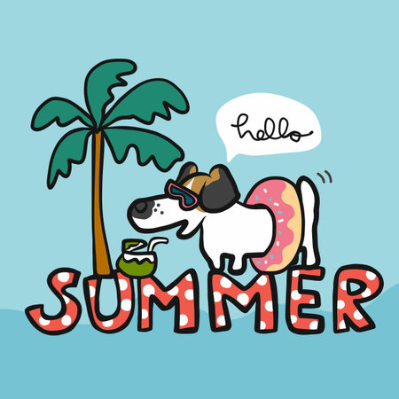 Jack Russell dog in summer time cartoon vector illustration