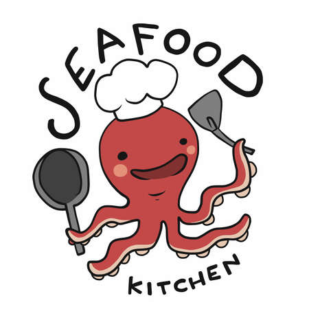 Seafood kitchen logo, Octopus chef cartoon vector illustrationのイラスト素材