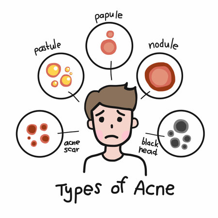 Type of acne , Cute man cartoon face vector illustrationのイラスト素材