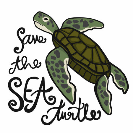 Save the sea turtle cartoon vector illustrationのイラスト素材