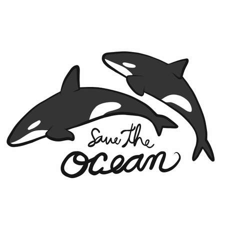 Whale killer save the ocean cartoon vector illustrationのイラスト素材