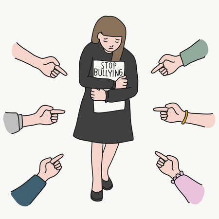 Bullying , hand point finger to sad girl vector illustrationのイラスト素材