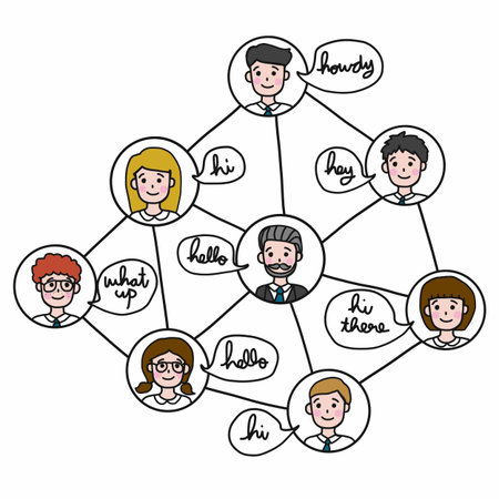 Social networking cute group cartoon face people vector illustration business conceptのイラスト素材