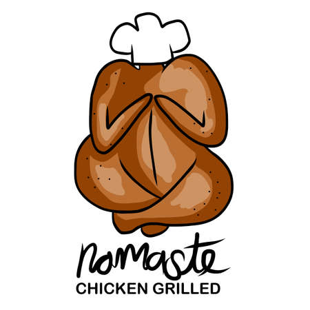 Namaste chicken grilled cartoon logo vector illustrationのイラスト素材