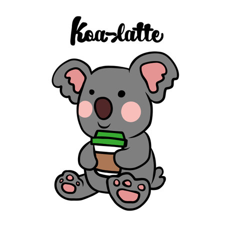 Koa-latte, Koala drinking coffee cartoon vector illustrationのイラスト素材